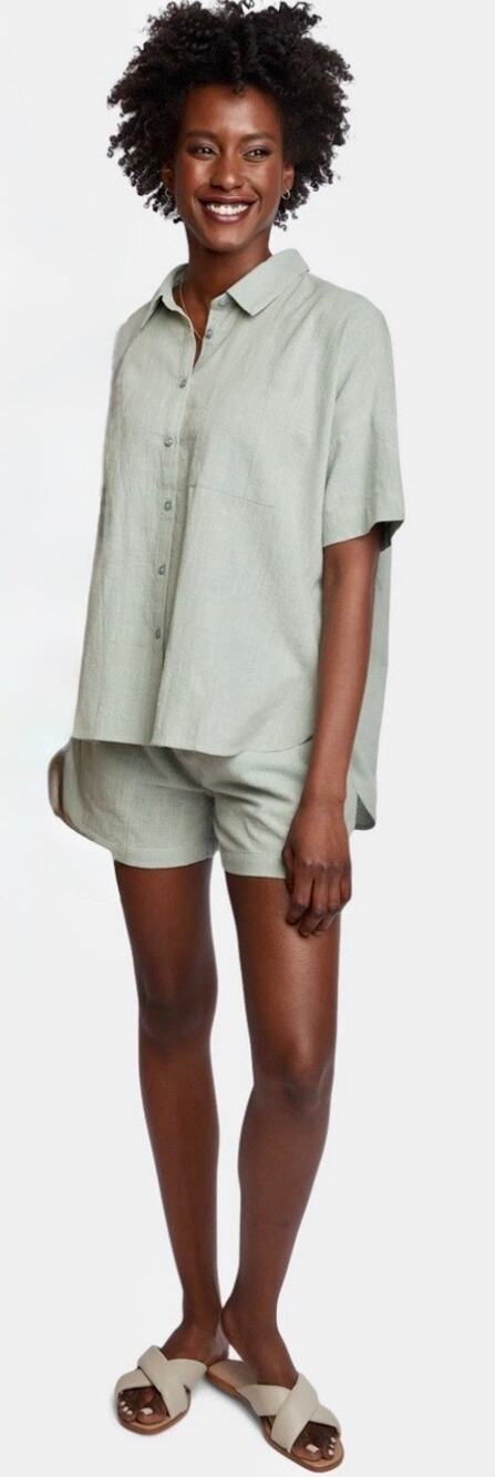 ABLE (Anthropologie) linen light sage green short set in size women’s small EUC